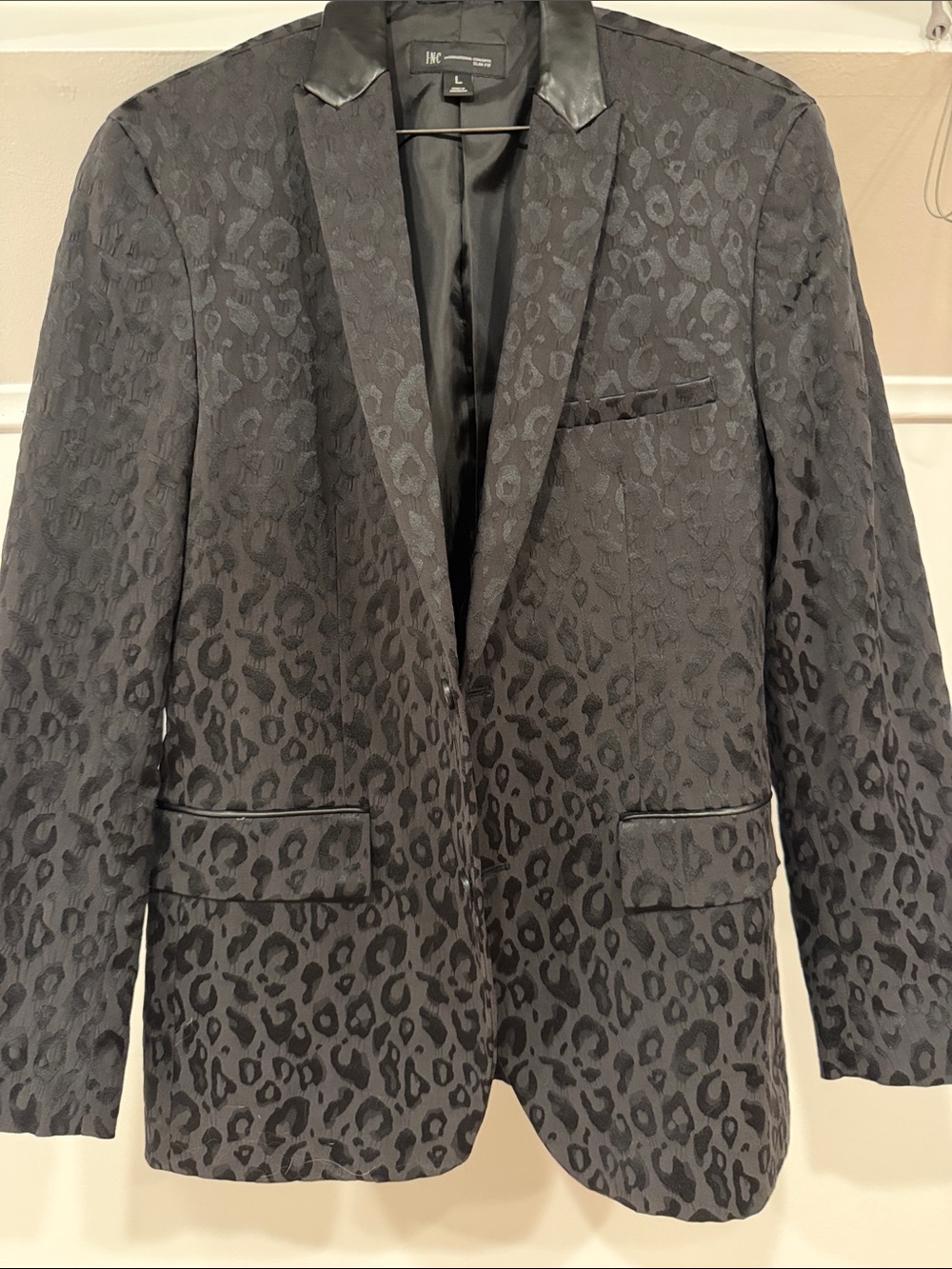 INC International Concepts Black Leopard Jacquard Blazer